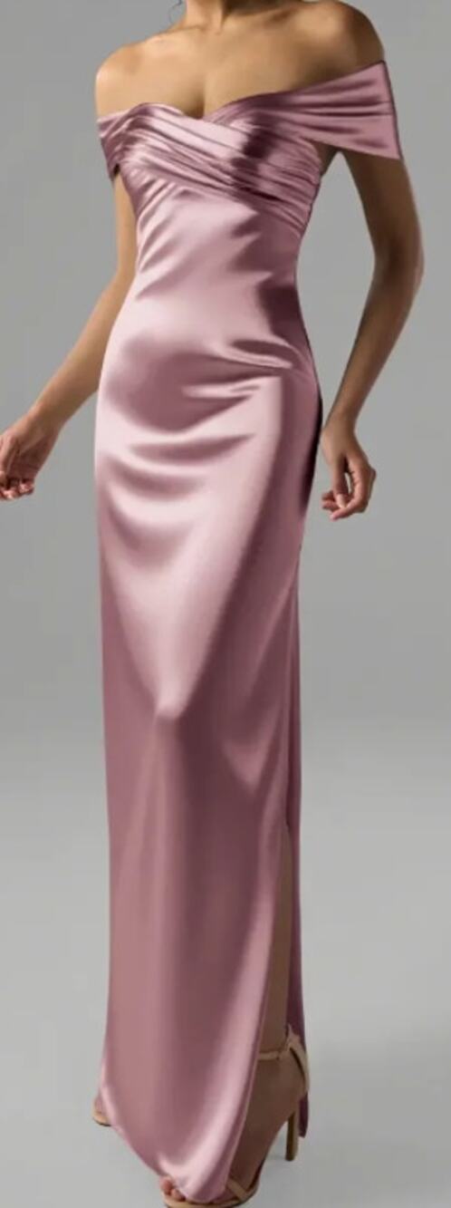 AW BRIDAL sz 6 S rose quartz pink crystal satin Meghan formal maxi dress NEW B54